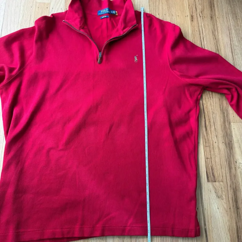 Polo Ralph Lauren Men's Red Estate Rib 1/4 Zip Cotton Sweater Size XL Preppy
